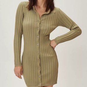 Collar Button Down Ribbed Knitted Dress